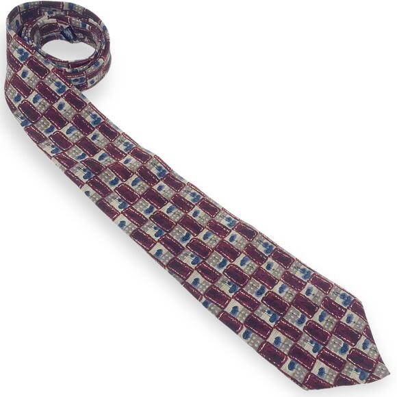 00s ZYLOS Vintage Red Gray Silk Abstract Pointed Tie - Picture 1 of 5